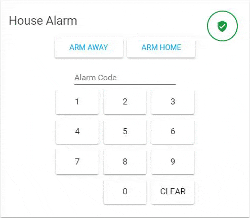 Screenshot of the alarm panel card