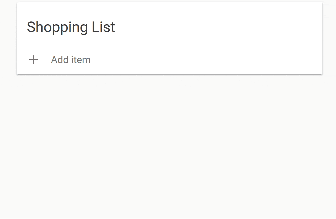 Screenshot of the shopping list card