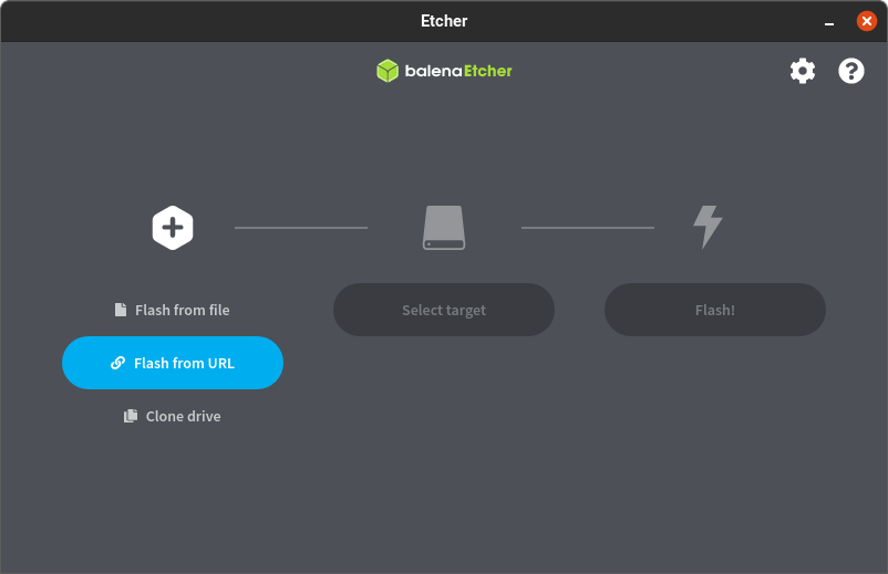 Screenshot of the Etcher software showing flash from URL selected.