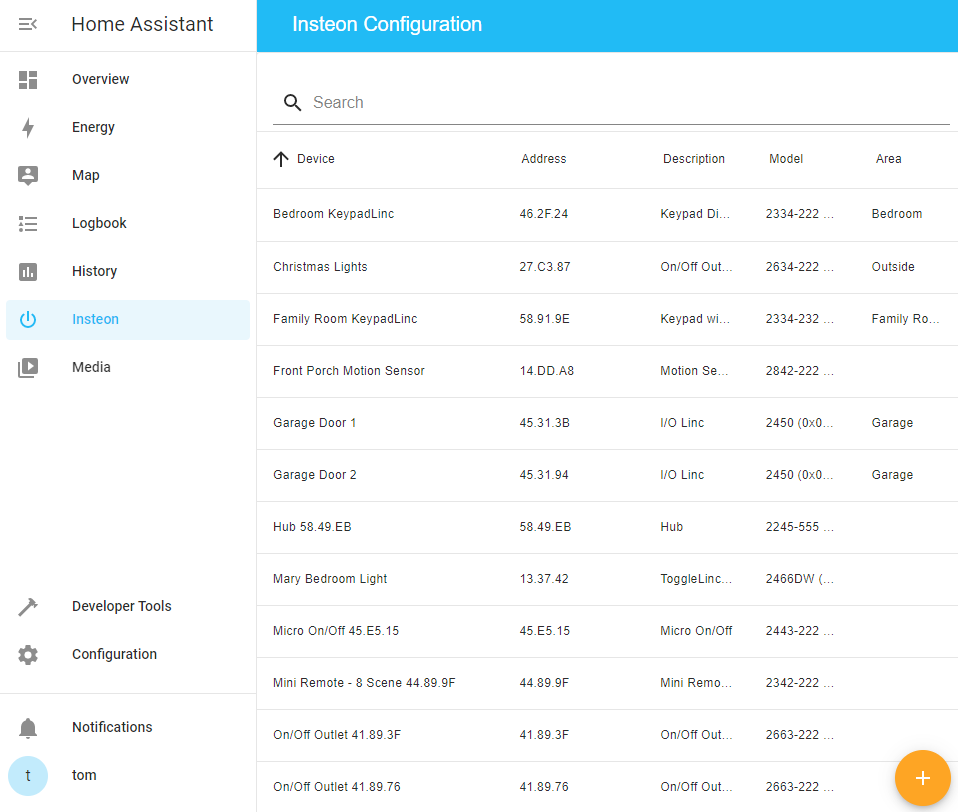 Screenshot showing the new Insteon control panel