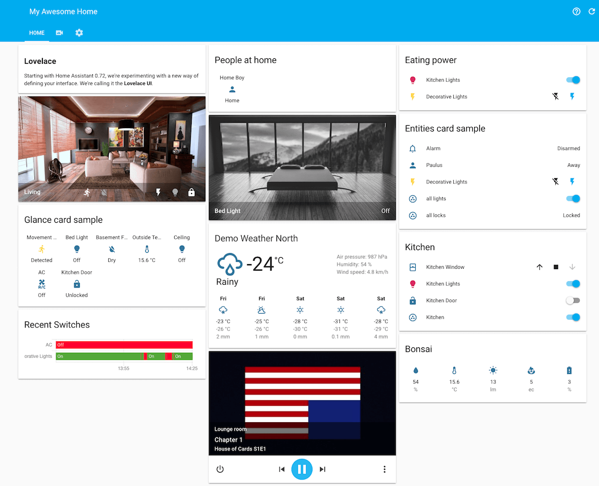 Example user interface created using Lovelace.