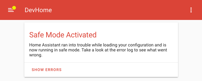 Screenshot of Home Assistant running in Safe Mode