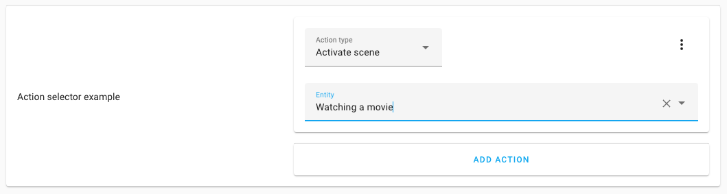 Screenshot of an action selector