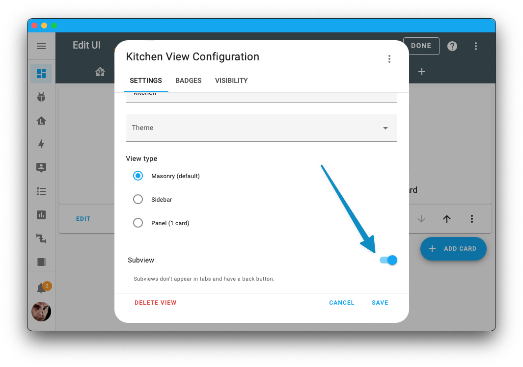 Screenshot showing the new subview toggle in the view options