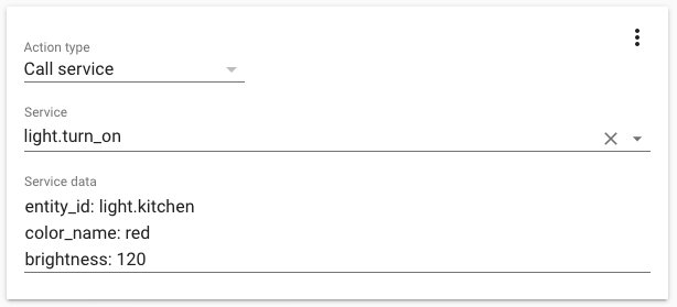 Screenshot of a service action in the automation editor using YAML.